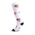 White knee-high athletic compression socks featuring American flag heart patterns - Flag Heart