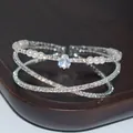 Elegant silver-tone multi-layer cross open bangle with pearls and sparkling zirconia - SL-1111-Silver Style with Artificial Pearl