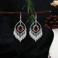 Orecchini etnici vintage in argento con pietre preziose rosse a goccia - Stile Rosso Argento (E8778/银红)