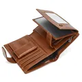 Brown tri-fold genuine leather wallet with multi card slots and coin pocket storage - 6001 Style / Reddish Brown Oil Leather