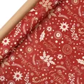 Red Christmas kraft gift wrapping paper with Merry Christmas bells and snowflakes pattern - Custom Order - Red & White Leaves / Roll