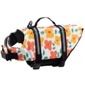 Professional dog life jacket with vibrant floral pattern and safety reflective strips - XXS / Orange Flower