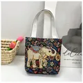 Ethnic style small canvas tote bag with golden elephant embroidery pattern. - Style 5-Ethnic Elephant
