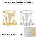 Lot de 20 épingles à nourrice dorées et argentées pour la taille avec une boîte de rangement. - 10 Or et 10 Argent / Coffret de 20 Pièces / Zircon Blanc