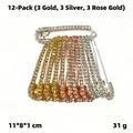 Lot de 12 broches épingles de sûreté étincelantes en strass or argent et or rose - Lot de 12 / Zirconia Blanc Mixte