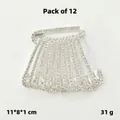 Lot de 12 broches épingles à nourrice argentées en strass pour accessoires de resserrage - Lot de 12 / Argent Strass Blanc