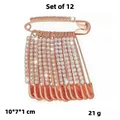 Set di 12 spille da balia da donna color oro rosa con cristalli di zirconia scintillanti - Set di Zirconi Bianchi (12 Pezzi) / Oro rosa