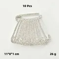 Lot de 10 épingles de sûreté argentées avec zircons pour resserrer la taille - Forme J / Lot de 10 / Argent / Zircone Blanche
