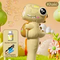 Handheld automatic dinosaur bubble gun toy in khaki finish with rechargeable battery set - Dinosaur Bubble Wand Khaki (With Lithium Battery & Solution)