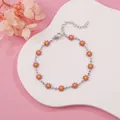 Delicate silver finish chain bracelet featuring pink and yellow daisy enamel charms - Rose Red Daisy (Silver Tone)