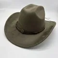 Olivgrüner Western-Cowboyhut aus Wildlederimitat mit breiter Krempe und Lederband - M(56-59CM) / Armeegrün (Modell 02)