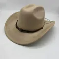 Klassischer beige Westerndeboyhut aus Wildlederimitat mit dekorativem geflochtenem Band - M(56-59CM) / Kamel (Modell 02)
