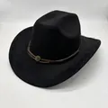 Schwarzer Western-Cowboyhut aus Wildleder mit breiter Krempe und Lederband-Detail. - M(56-59CM) / Schwarz (Modell 02)