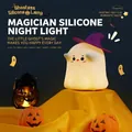 Cute ghost silicone night light with purple witch hat for Halloween bedroom bedside decoration - Ghost Wizard (Rechargeable-7 Colors)
