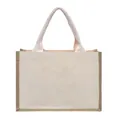 Durable large capacity cotton canvas tote bag featuring natural jute trim and white handles - Plain Cream White