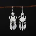 Eleganti orecchini a nappa lunga in stile Miao argento con filigrana floreale fine - E8255 (Nappa a Rombo con Fiore a Strati) / Argento