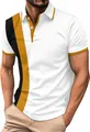 Men's business casual Polo shirt featuring a modern white, black, and gold color-block design - S / White