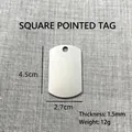 Detailweergave van een blanco rechthoekige roestvrijstalen penning van 4,5x2,7 cm - Vierkant Puntige Hoek (4989292806639)