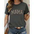 Lässiges dunkelgraues T-Shirt mit MAMA-Grafik im Leopardenmuster für Damen - M / Grau