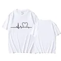 Lässiges weißes T-Shirt mit Rundhalsausschnitt und minimalistischem Herzschlag-Aufdruck - XS / Weiß
