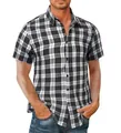 Chemise décontractée à manches courtes pour hommes à carreaux noir et blanc chic - S / Grille Noir Blanc