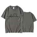Lässiges dunkelgraues T-Shirt mit Rundhalsausschnitt und Herzlinien-Druckmotiv - XS / Grau