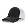 Atmungsaktive schwarz-weiße Mesh-Trucker-Kappe mit Schirm und weißen Kontrastnähten - Verstellbar / Schwarz + Weiß