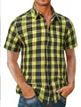 Chemise décontractée à manches courtes pour hommes à carreaux jaunes avec col boutonné chic - S / Carreaux Jaune et Noir