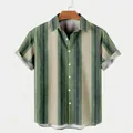 Men's casual breathable short sleeve shirt with green and beige vertical stripes - Vintage Vertical Stripes
