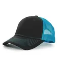 Two-tone trucker hat with black front and cyan mesh back for outdoor sun protection - Adjustable / Black+Blue