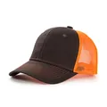 Classic two-tone brown and orange breathable mesh trucker hat with curved brim - Adjustable / Black+Orange