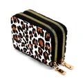 Double zipper card and coin purse featuring a stylish brown and black leopard print - Leopard Print