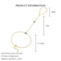 925 zilveren vingerarmband met turquoise stenen en verstelbare gouden ketting - L895 Turkoois Stijl (18K Verguld) / Goud
