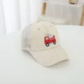 High-quality detail shot of a kids mesh baseball cap with red fire truck embroidery - 52-54 CM / Off White