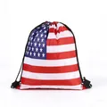 Detailed view of a drawstring backpack with an American flag stars and stripes design - United States