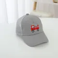 Detailed view of gray kids mesh baseball cap with red fire truck embroidery. - 52-54 CM / Light Gray