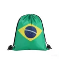Green drawstring backpack with Brazilian flag print for sports and events - Brazil