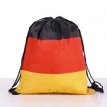 Close-up view of a durable drawstring backpack with black red and yellow stripes - Germany Style