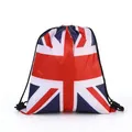 Close-up of a portable drawstring backpack with a British Union Jack flag design for sports. - United Kingdom