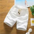 Pantaloncini uomo in cotone e lino bianchi per spiaggia ed estate casual - M / Bianco