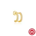 S925 sterling silver double C-shape cartilage piercing stud with CZ stones - Gold (#1 Double C Rhinestone)