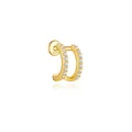 S925 sterling silver double C-shape cartilage piercing stud with CZ stones - Gold (#1 Double C Rhinestone)