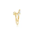 Gold S925 sterling silver marquise stud earring with dangling chain for cartilage - Gold (#6 Double Marquise Zirconia Chain)
