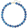 Elegant blue resin beaded necklace with gold-toned adjustable clasp and bohemian design - Navy Blue (1)