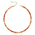 Vibrant orange natural stone disc bead necklace with gold spacers on white background - Red Aventurine Heishi Necklace