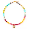 Primo piano della collana bohémien in calcedonia arcobaleno con ciondolo a D. - Ciondolo Lettera D Stile Perline Arcobaleno (Stile Lettera 3)