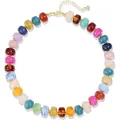 Detailed view of bohemian multi-color resin barrel beaded necklace with gold clasp - Vibrant Multicolor (4)