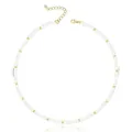Detailed view of white natural stone heishi bead necklace with gold spacers clasp - White Crystal Heishi Necklace