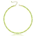 Detail view of green natural stone spacer bead necklace with gold clasp - Green Imperial Jasper Heishi Necklace