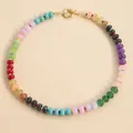 Bunte Choker-Halskette aus Naturstein-Achat-Perlen mit goldenem Federverschluss - Halskette / Bunt